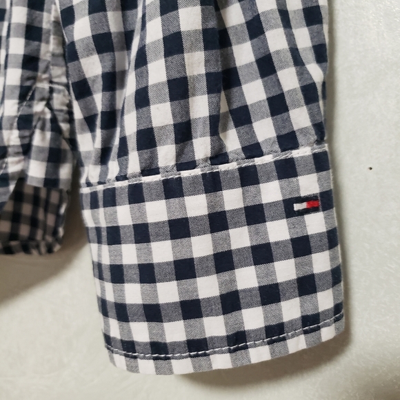 Tommy Hilfiger Classic Fit Black White Gingham Plaid Roll Tab Button Down Shirt - Picture 10 of 14